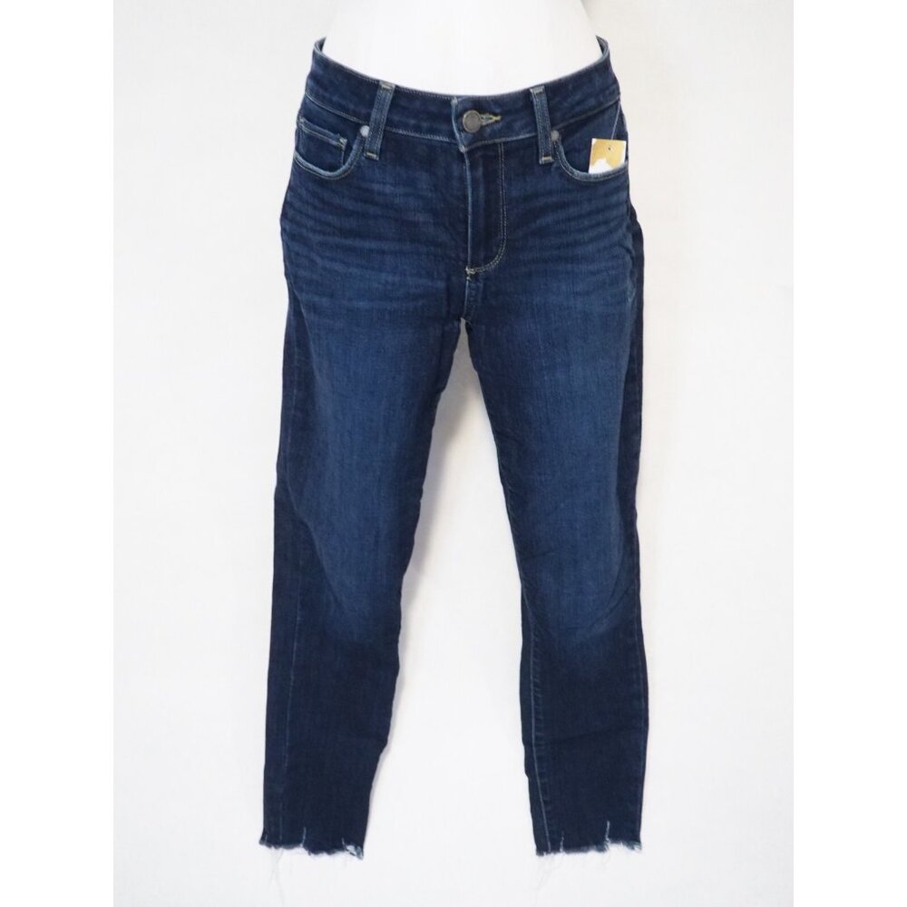 Paige Dark Wash Verdugo Ankle Raw Hems Blue Jeans, Size 27